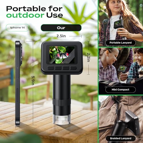 Image of Handheld Digital Microscope D-KS2 with 2 inch IPS Screen - Take Pictures & Videos - Download to PC & Mac - 1000X Pocket Microscope for Kids /Adults with 32G SD Card - Use Indoors&Outdoors