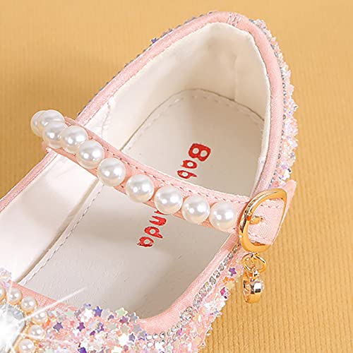 Girls Flat Soled Shoe Dress Shoes Rhinestone Bows Low Heel Princess Flower Wedding Party for Toddler Girls Hiking Shoes (Pink, 10.5 Little Child)4