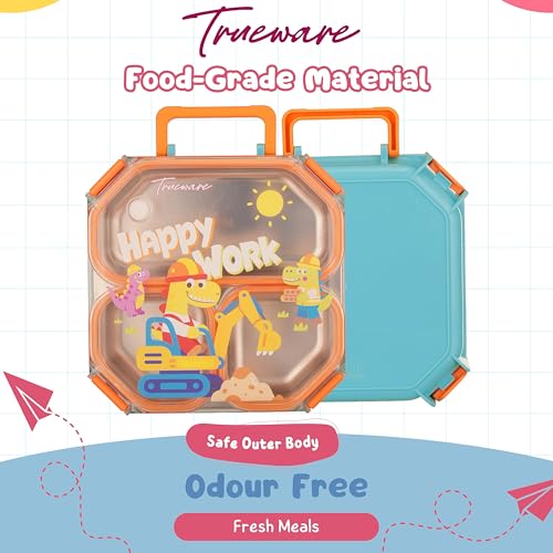 Image of Trueware Astro 304 Stainless Steel PU Insulated Lunch Box with Three Compartment BPA Free, Food Grade Ideal for School, Picnic, Office & Outdoor - 640ml