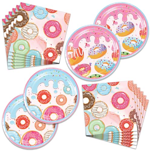 40Pcs Donut Party Decorations Donut Plates and Napkins for Baby Shower Birthday Donut Themed Party Supplies Suitable for 20 Guests