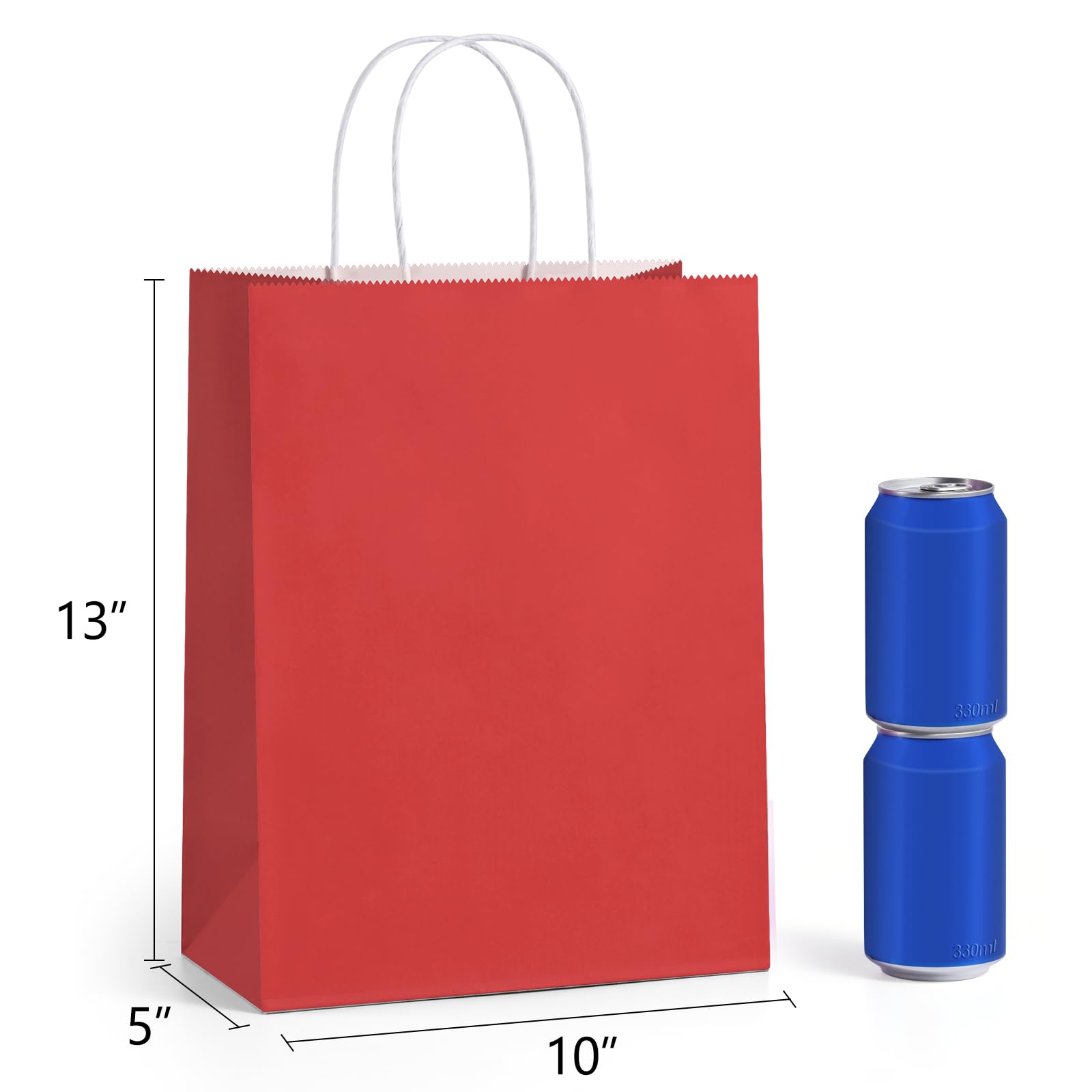 BagDream Paquete de 100 bolsas de papel rojas de 10 x 5 x 13 pulgadas con asas, bolsas de compras de papel kraft reciclables para regalos, mercancía, venta al por menor, bolsas de regalo de fiesta