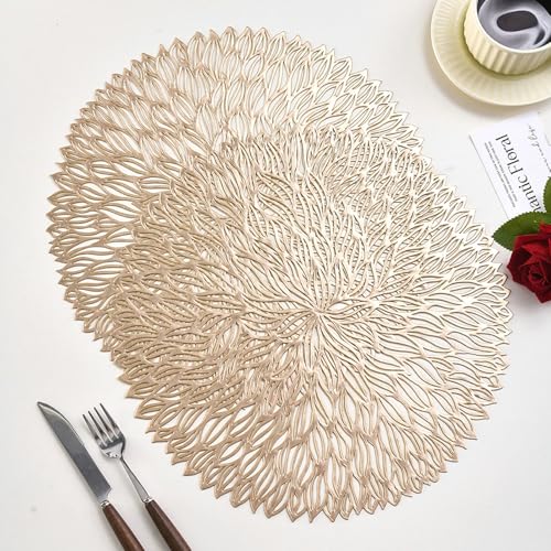 Set de table rond PVC résistant chaleur Daesar couleur or motif mandala creux