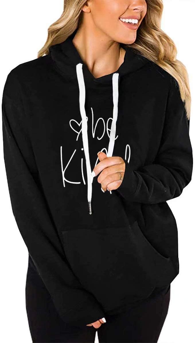 Lacozy レディース Be Kind パーカー スウェットシャツ カジュアル グラフィック Tシャツ 長袖 プルオーバー トップ