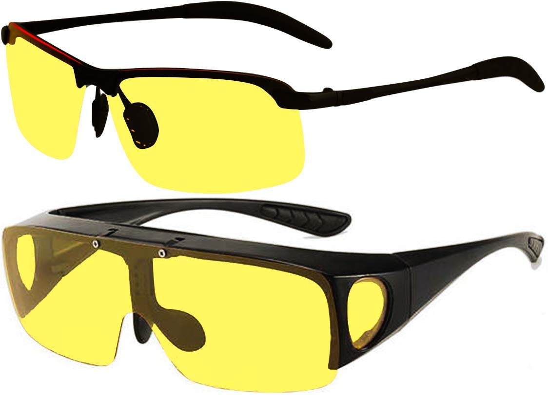 2 Pack Night Vision Glasses For Driving | Anti Glare HD Vision | Unisex | Premium UV400 Yellow Lenses | Prevent Eye Strain & Fatigue During Night-Time Driving Jogging Walking Cycling | UK Based Brand