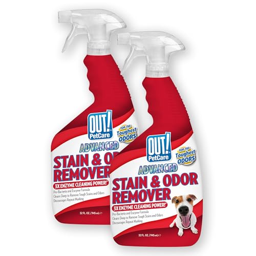 OUT! PetCare Pet Odor & Stain Remover Spray, Carpet & Floor Cleaner, Deodorizer for Dogs & Cats, Made in USA, 32 fl oz (2 Pack)