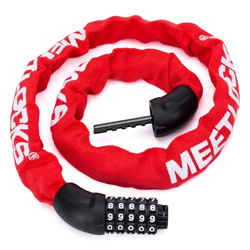 MEETLOCKS RED Bike Chain Lock,3.2ft 5 Digit Combination High Security Anti Theft Lock,Heavy Duty...