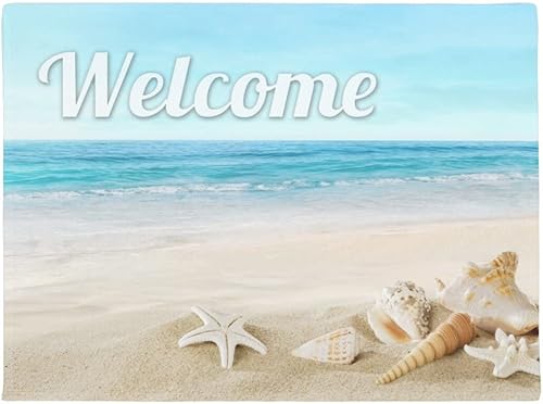 Tapete de goma para interiores y exteriores, diseño de concha de mar, diseño de estrella de mar y playa de verano, decoración para el hogar, 16 x 24