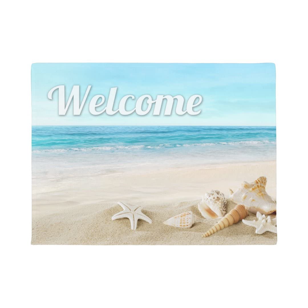 Summer Beach Sea Shell Starfish Welcome Outdoor Doormat Scenery Entrance Door Mat Rubber Indoor Outdoor Floor Mat for Home Decorative Supply 16x24