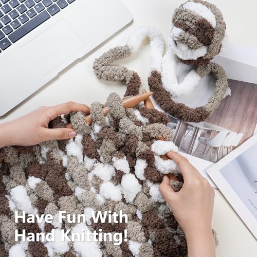 Image of Cozyful Chunky Yarn for Hand Knitting - #10 Chunky Chenille Blanket Yarn, Jumbo Big Thick Chunky Yarns for Crocheting, Tie Dye Bulky Knit Yarns, 8 Skein (20 yds 8 oz Each Skein), Multi Coffee & White