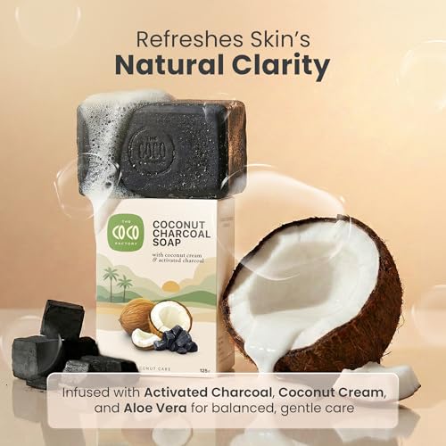 Image of Activated Charcoal Soap 125g (Pack of 2) | Handmade with Aloe Vera | Natural Herbal Soap for Acne & Oily Skin | Anti Aging Detox Face & Body Soap for Men & Women