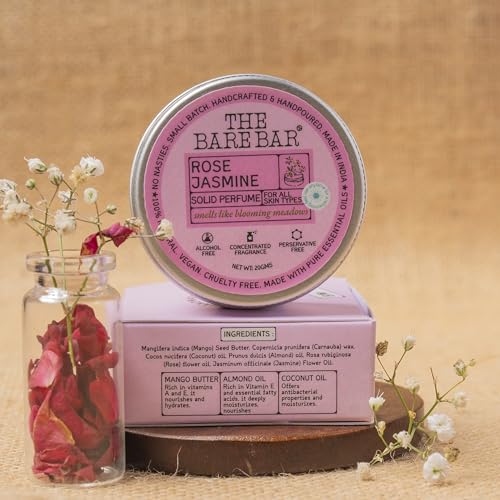 Image of The Bare Bar Rose Jasmine Solid Perfume - 20gm | Floral Fragrance| Odor & Sweat Control | Natural formula and Chemical free| Good for all skin types | Travel Mini Size Solid Perfume for Men & Women