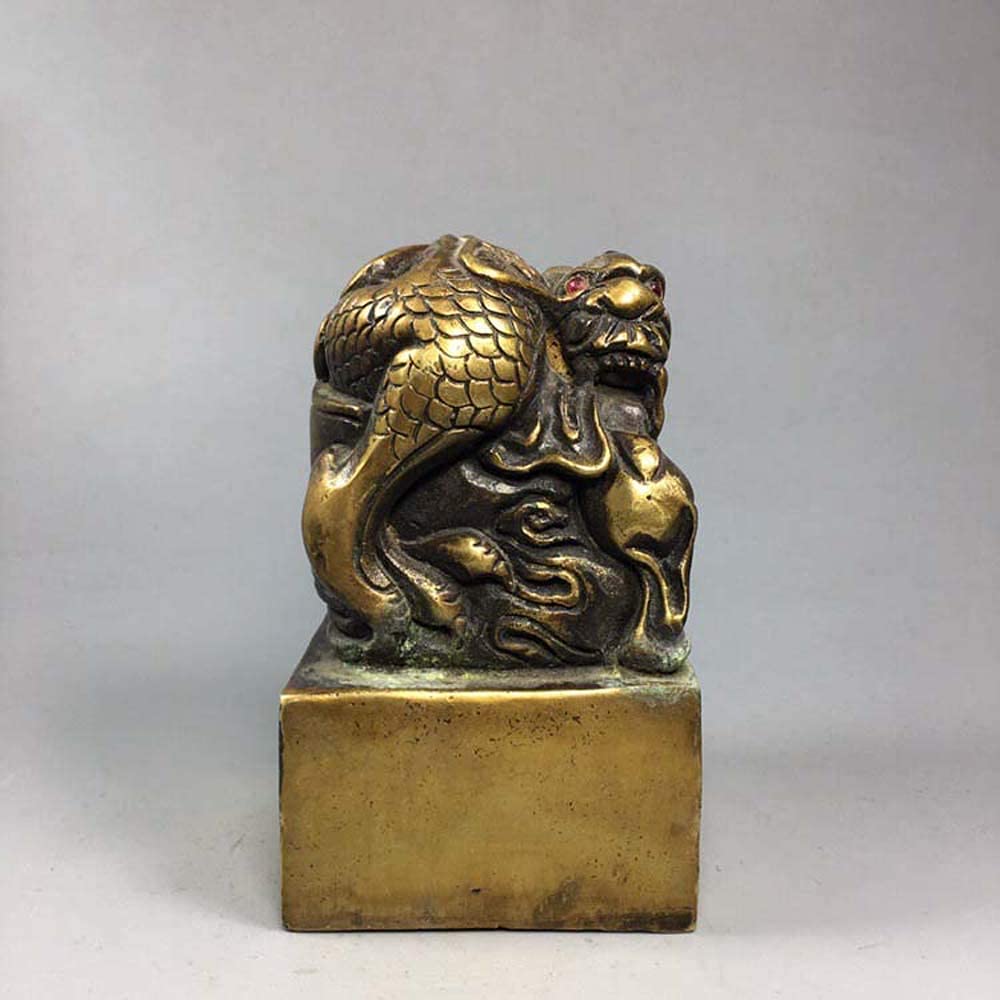 Escultura De Jardín para Exteriores, Colección De Antigüedades Chinas, Decoración Feng Shui, Estatua De Sello del Emperador Dragón De Latón Puro, Figura para El Hogar Y La Oficina, Estatua P