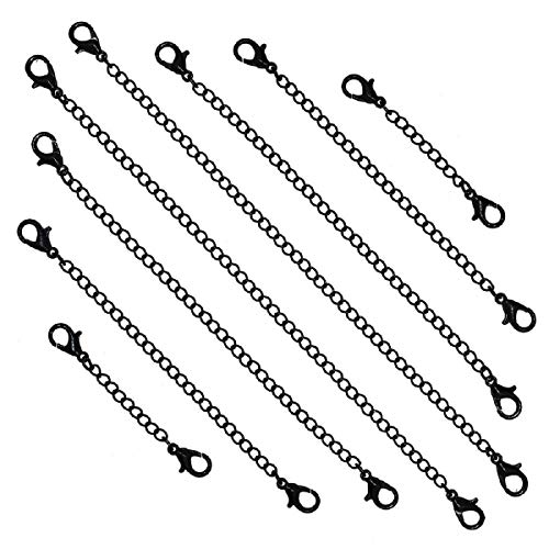 Yalulu 8 Pcs/Set Stainless Steel Extended Extension Chains Tail Extender for Jewelry Making Findings Necklace Bracelet Chain (Black)