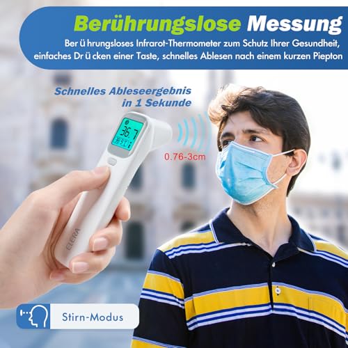 ELERA Fieberthermometer Ohr, Fieberthermometer Kontaktlos mit Vier Messmodi und Vierfarbiger...