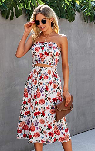 Image of Angashion Women's Floral Crop Top Maxi Skirts Set 2 Piece Outfit Dress