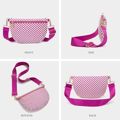 Image of Woven Crossbody Bags For Women, Checkered PU Waist Pack Travel Sling Bag