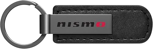 Miniatura 2 de iPick Image Llavero con correa de cuero PU con placa de metal negro Gunmetal para Nissan NISMO, con licencia oficial, Negro -
