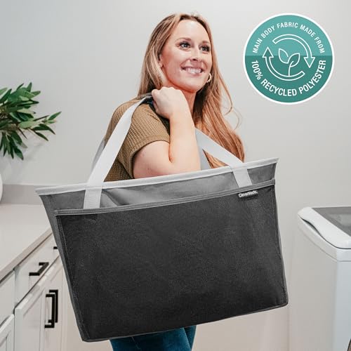 Image of CleverMade Collapsible Tote MAX Carry All - Charcoal Gray 2-Pack 50L - Foldable Storage Organization Container with Storage Pockets and Handles