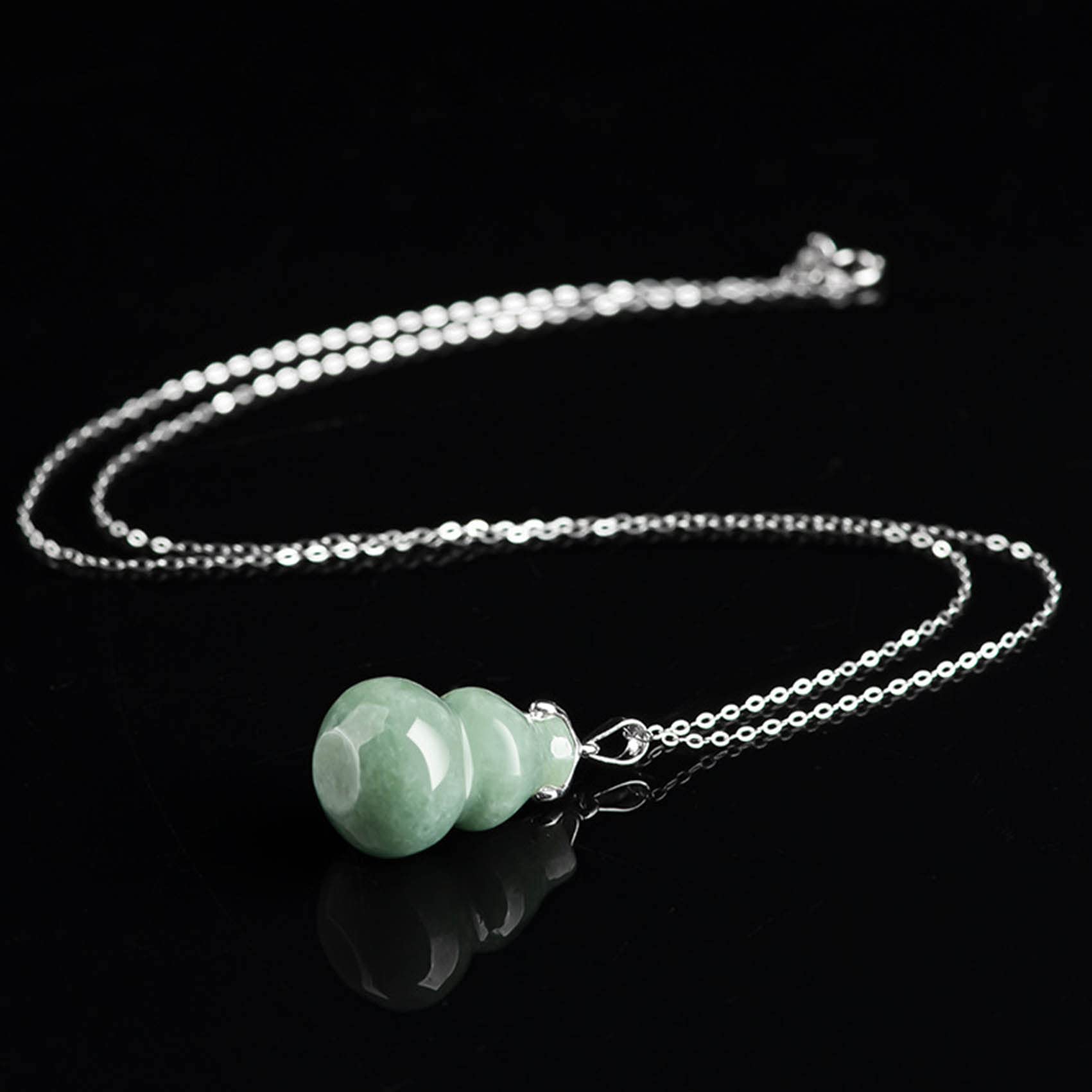 DZBERH Collar Feng Shui Collar de Jade Natural Wu Lou/Collar con Colgante de Calabaza Collar de Plata esterlina Talismán Collar con amuleto de la Suerte Gargantilla de Piedras Preciosas Vintage Atraer