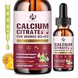 (2 Pack) Calcium Citrate with Vitamin D3 Liquid Drops for Women - Bones, Teeth, Immune Support, 1200mg Calcium Citrate Liquid Drops with Vitamin D3 K2, Vegan, Sugar-Free, 1 Fl Oz