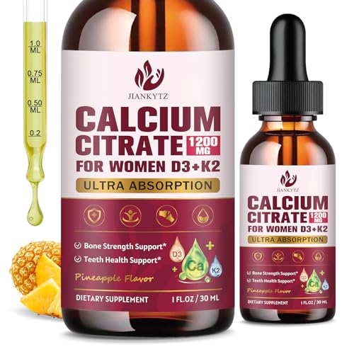 (2 Pack) Calcium Citrate with Vitamin D3 Liquid Drops for Women - Bones Teeth Immune Support 1200mg Calcium Citrate Liquid Drops with Vitamin D3 K2 Vegan Sugar-Free 1 Fl Oz