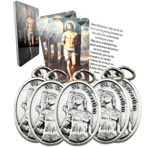 Westmon Works St Sebastian Medal Bulk Pack Italian Metal Medallions with USA Made Holy Cards Set of 5