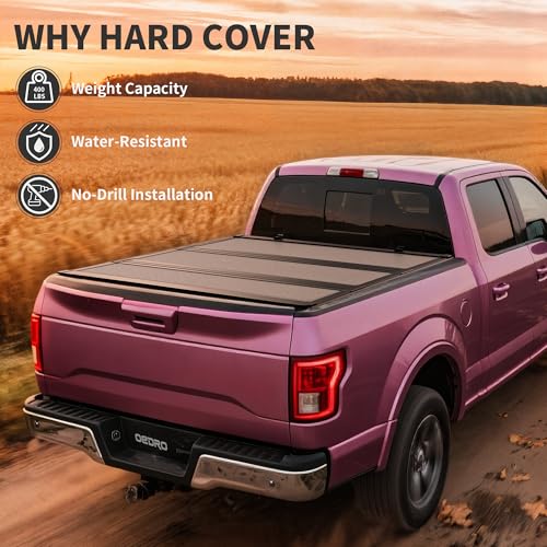 Image of OEDRO Low-Profile Hard Tri-Fold Tonneau Cover Compatible with Toyota Tacoma 2024 2025 2026 (Excl. Trail Edition) 5ft Bed with Tacoma Bed Rail, One-Handed Quick Release, Drainage Design
