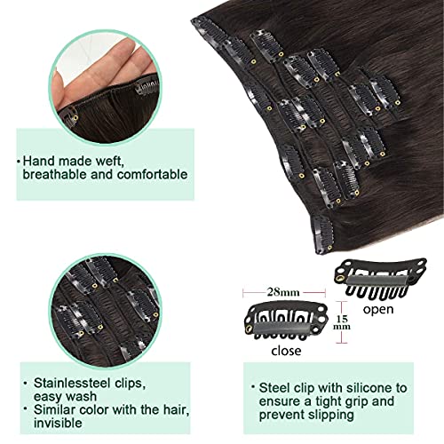 Goo Goo Clip-In Hair Extensions For Women, Soft & Natural, Handmade Real Human Hair Extensions, Dark Brown, Long, Straight #2, 7Pcs 120G 18 Inches #TOP3