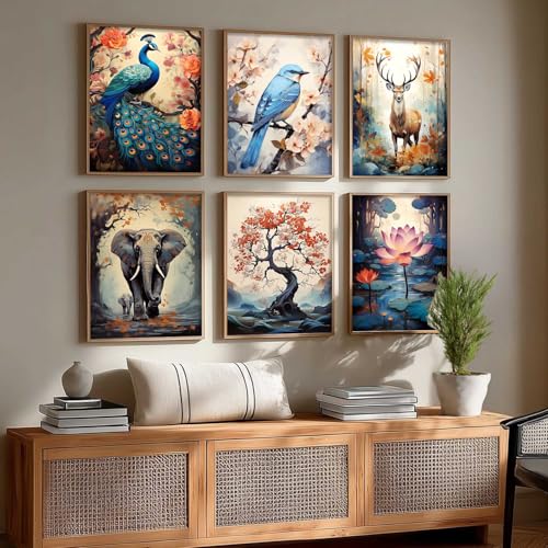 Image of Kotart Premium Digital Traditional Art Paintings with Frame for Home Decor | Painting for Wall Decoration | Wall Painting for Living Room Bedroom Hotel Wall Decor | Pack of 6 (10x13, wall decor for living room)