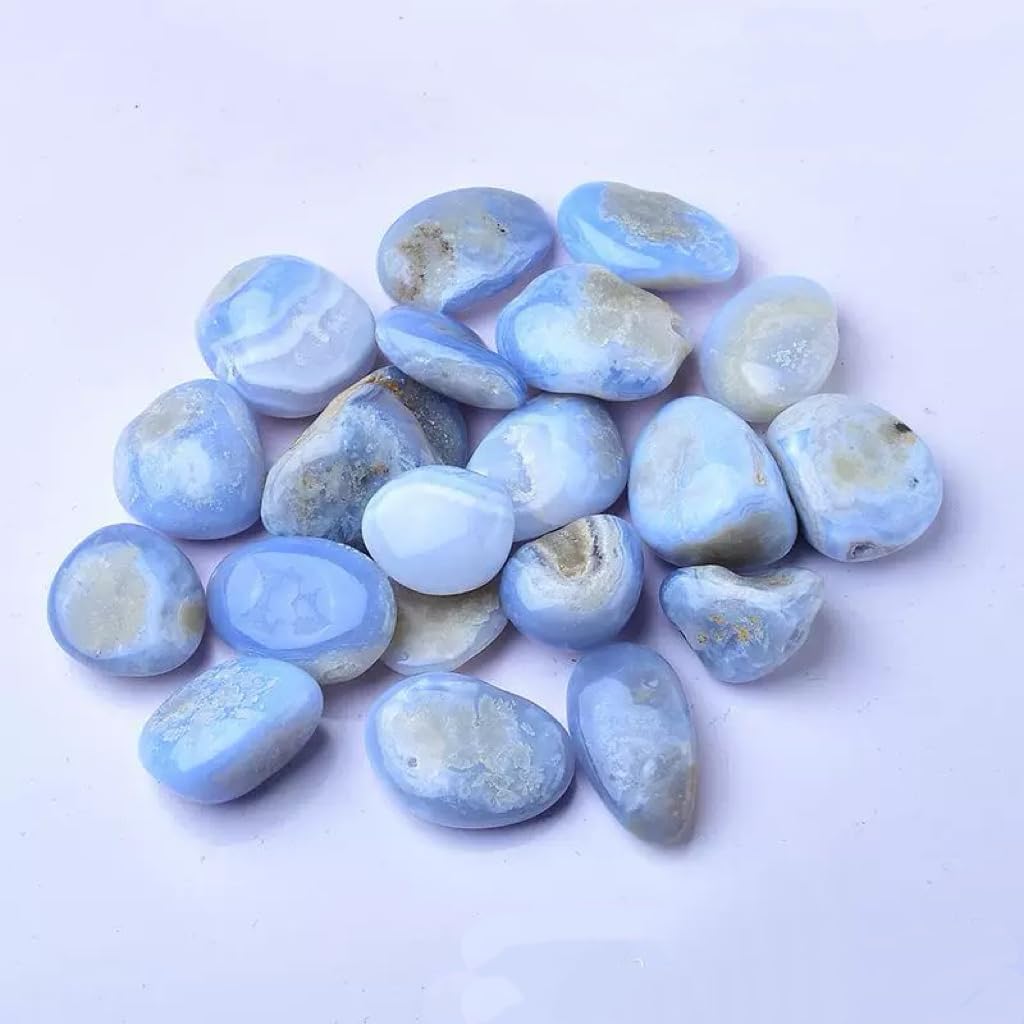 0.5 LB Natural Blue Lace Agate Tumbled Stones – Healing Crystals for Energy, Protection & Intuition – Polished Crystals for Reiki, Chakra Balancing, Meditation & Home Décor (20-30mm)