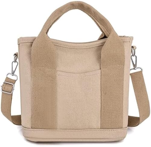 Bolso tote vintage para mujer, de lona (caqui) miniatura 1