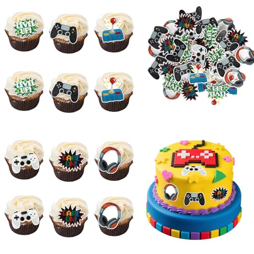 60 Pares Decoración de La Torta Temática Juego,Cake Topper Videojuegos,Muffins para Cumpleaños Infantiles,Fiesta Temática de Juegos Deco para Fanáticos de Los Juegos