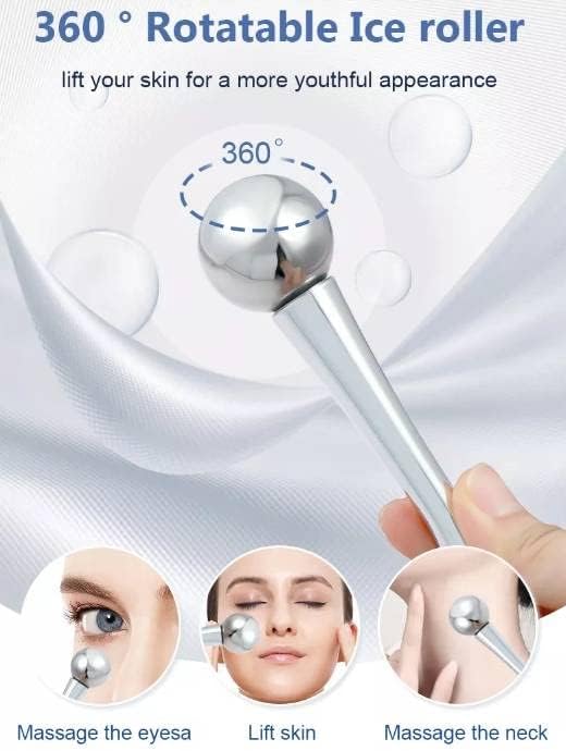 Miniatura 3 de @ PLATINUM Globo de hielo giratorio de acero inoxidable para la cara y el área de los ojos - Rodillo de enfriamiento y calentamiento con gel -