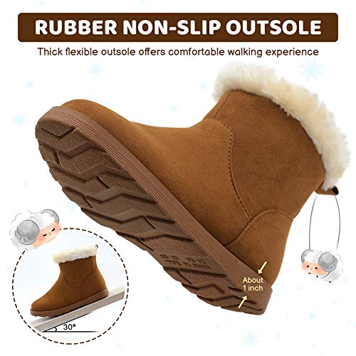 Vonair Girls Fuzzy Warm Winter Short Boots with Furry Faux Fur Lining Bootie Shoes for Toddler Little Big Kids Girls 5