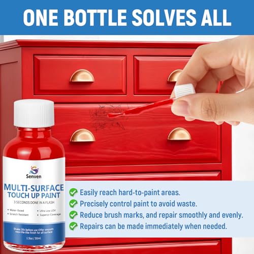 Image of Red Touch Up Paint High-Gloss Apple Red Multi Surface Acrylic Touch Up Paint Pen Scratch Repair for Metal,Wall,Cabinets,Appliances,Wood,Door,Furniture,Enamel 1.5 Fl Oz