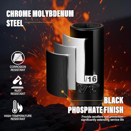 Image of 1 /2 Inch Drive 13 /16 Inch Deep SAE Impact Socket,CR-MO,6 Point Radius Corner Design,Square Chamfered Opening,Axle Nut Impact Grade Socket for Easy Removal