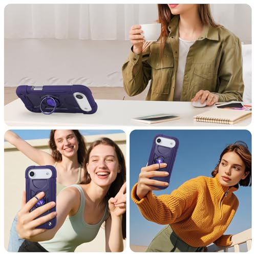 Image of MARKILL Compatible with iPhone with Built-in 360Rotating Ring Stand, Military Grade Drop Protection Full Body Rugged Heavy Duty Case Durable Cover (Deep Purple, iPhone Air)