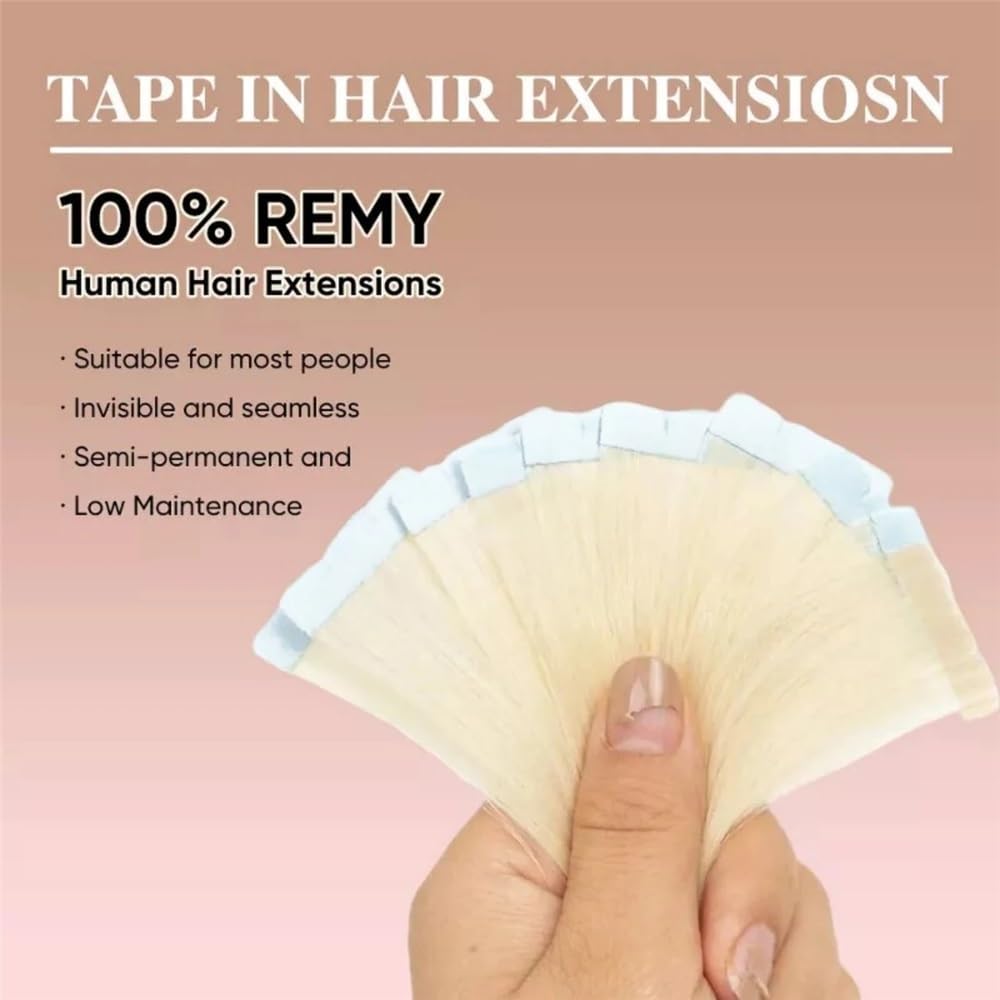 Extensions de cheveux à ruban adhésif, cheveux humains Remy 50g 20 pièces for femmes, ajoutent de la longueur et du volume aux cheveux(#60,16 inch)