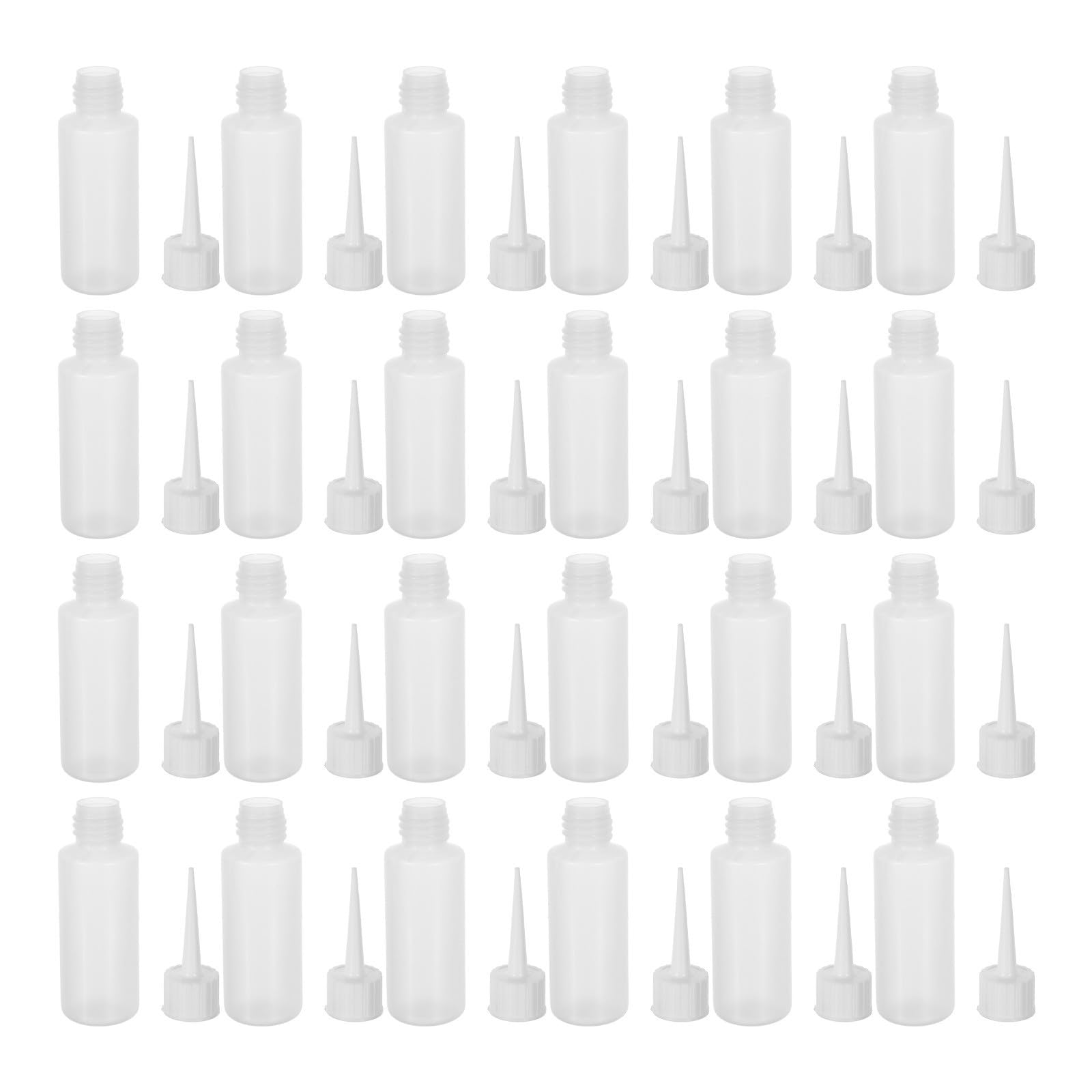 NUOBESTY Botellas Dispensadoras de Plástico Transparente con Punta Delgada de 50ml para Pegamento Líquido y Sellador, Paquete de 100 Unidades para Uso en Cocinas y Baños