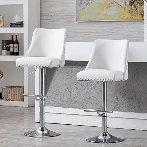 Bar Stools Set of 2 Counter Height Barstools 27.5" Swivel Bar Chair Linen Upholstered Kitchen Stools with Back/Wood Legs for Home Island/Breakfast Bar/Restaurant, Cream