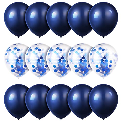 KroY PecoeD Ballons Bleu Marine Anniversaire Confettis Ballon,15 Pièces 12 Pouces Métallique Ballons Latex Ballon Helium Decoration pour Anniversaire Mariage Festival Fête Célébrations