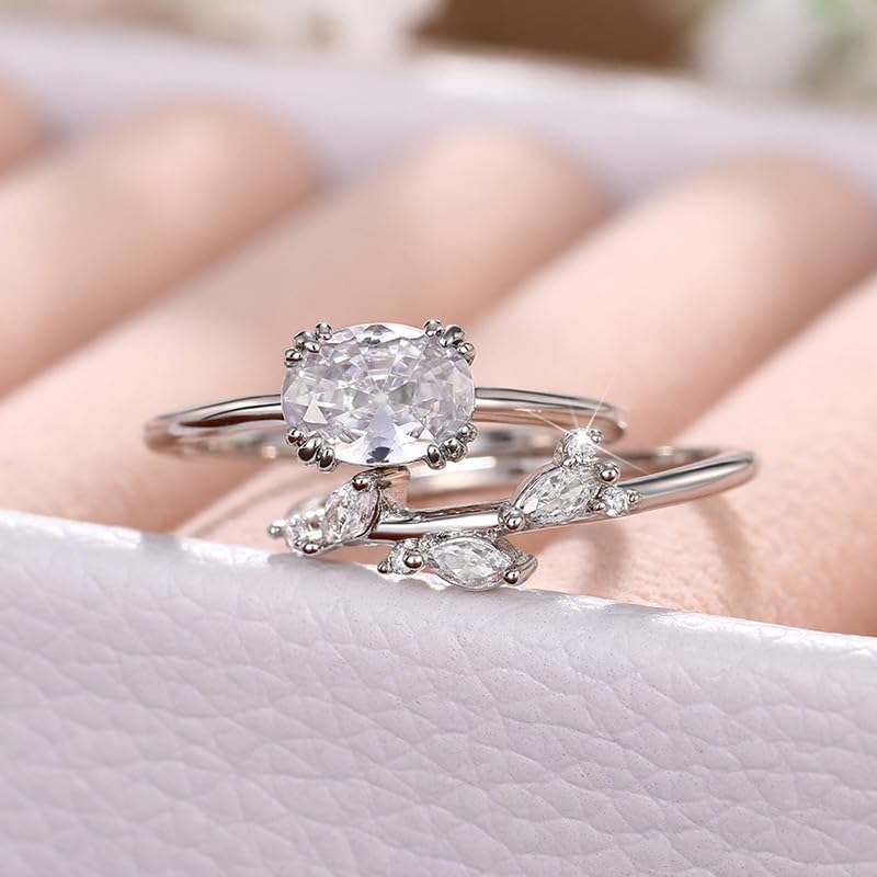 RKKOJJO 925 Sterling Silver Bridal Rings Sets AAA Cubic Zirconia CZ Full Diamond Engagements Rings Wedding 2 Pcs Promise Anniversary White Gold Rings for Women Size 8 - Image 5