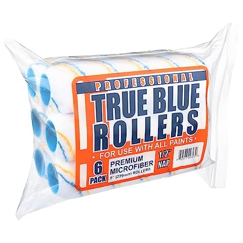 True Blue 9" Professional Paint Roller Covers, 9 Inch, Best for All Types of Painting Surfaces, Refill Bulk Pack (6, 1/2" Nap) Cover