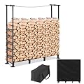 UFavo Home 4 ft Firewood Log Rack Oudoor with Cover Fireplace Wood Storage Racks Metal Firewood Holder for Indoor Patio Deck, Black