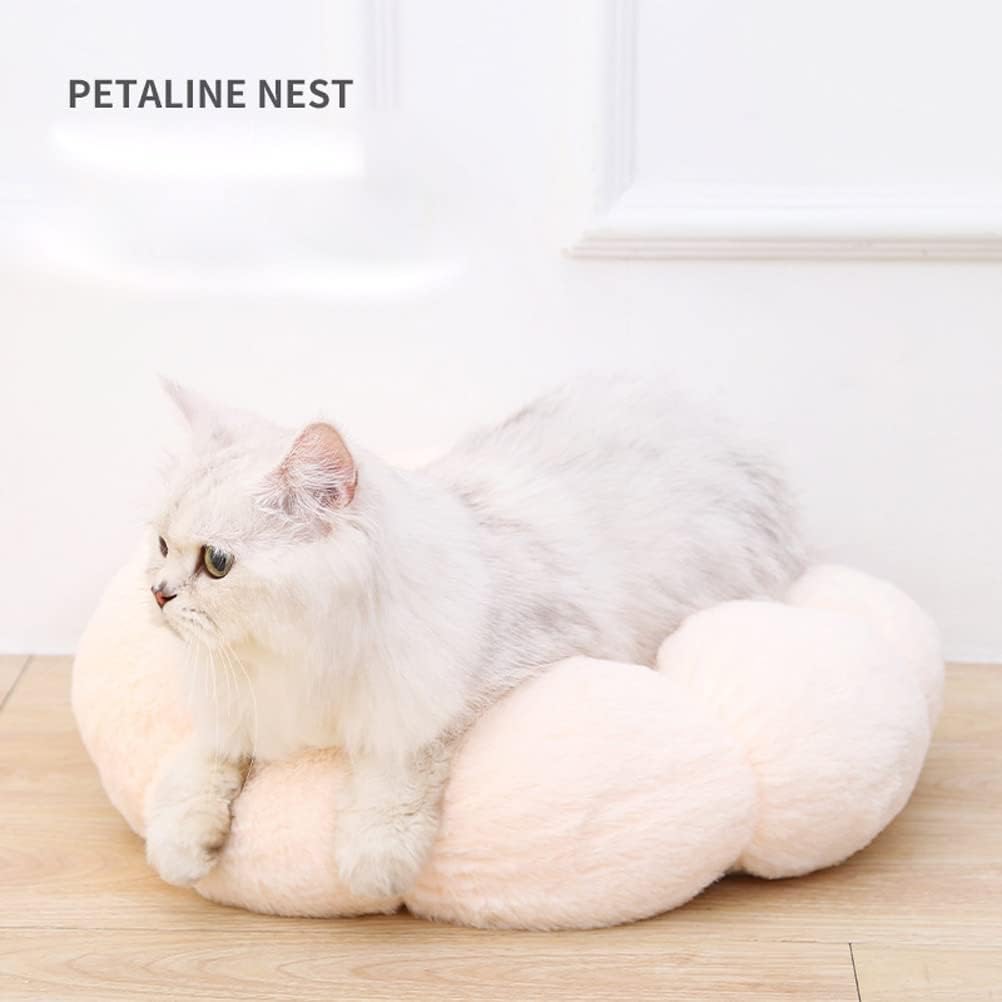 Plush Pet Bed Warm Calming Donut Cat & Dog Bed Pet Cushion Bed Anti-Anxiety Dog Bed Flower Shape Cat Bed Green Pink S