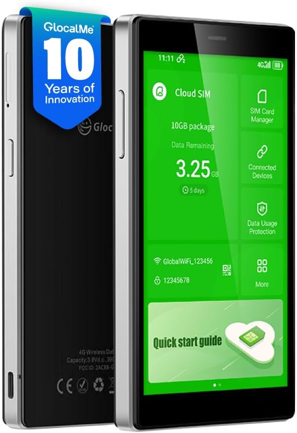 G4Pro 4G LTE Mobile WiFi Hotspot, No SIM Required, With 1GB Global Data, 5" Touchscreen, Connects 10 Devices, Portable WiFi Router for Travel in 200+ Countries