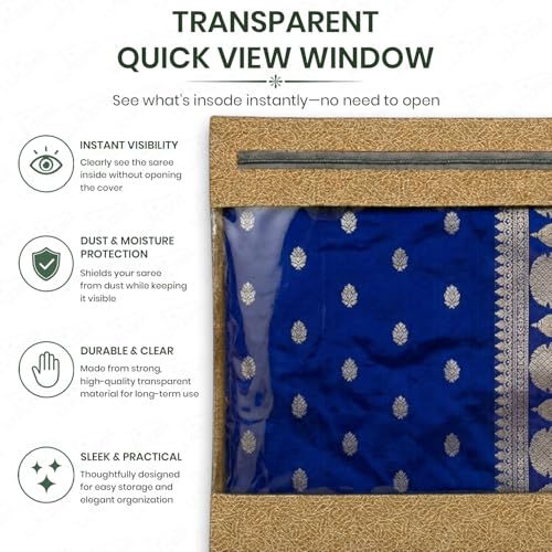 Image of Lukzer Single Non-Woven Leather Printed Saree Covers for Storage Set of 12 (16 x 14 Inch) Big Size Bags with Zip Closure & Transparent Window Wardrobe Organizer for Clothes /Lehenga /Dresses SSC-03-12