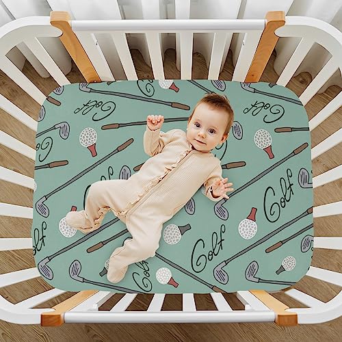 Image of Golf Cartoon Crib Sheets Soft Breathable Fitted Baby Crib Sheets Mattress Cover for Girl Boys, 52 inch x 28 inch x 9 inch