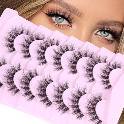 False Eyelashes Fluffy Strip Lashes Fake Eyelashes Wispy Lashes Natural Look 7 Pairs Fake Lashes Clear Band False Lashes by Ruairie