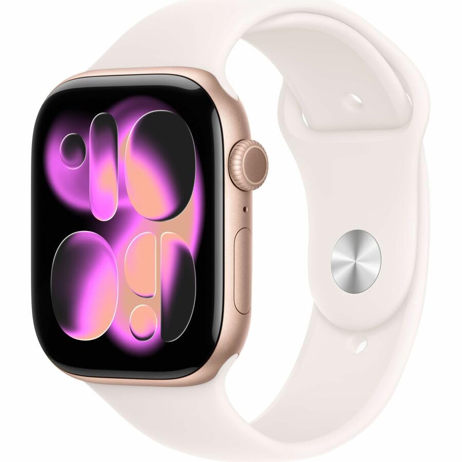Image of Apple Watch Series 11 [GPS + Cellular 46mm] Smartwatch with Rose Gold Aluminum Case w Light Blush Sport Band - M /L. Sleep Score, Fitness Tracker, Health Monitoring, Always-On Display, Water Resistant